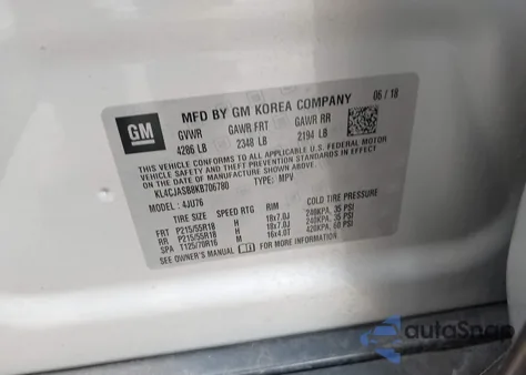 2019 Buick Encore Fwd Preferred z USA, uszkodzony, nr VIN KL4CJASB8KB706780